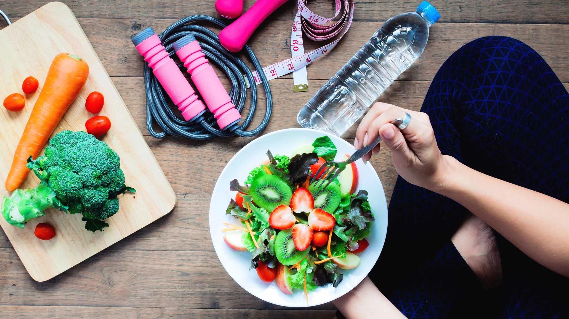 Yoga female cooking homemade salad