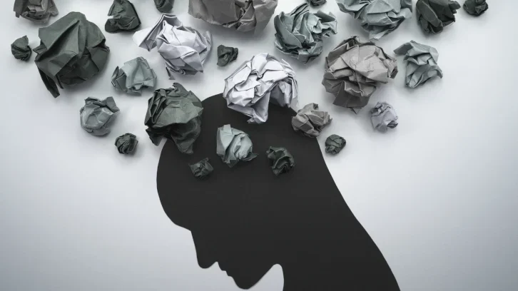 Silhouette of troubled person head.