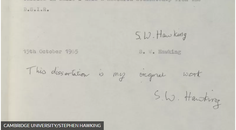 Varias notas hechas a mano por Stephen Hawking se pueden ver en el documento.